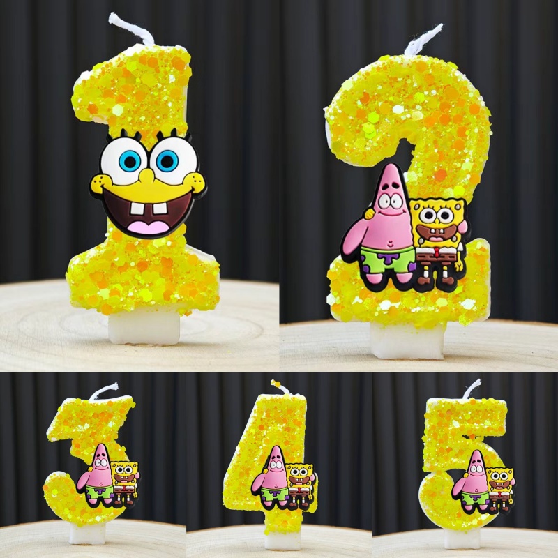 Musical Instrument Gong - Cute SpongeBob Candle Anime Number 0-9